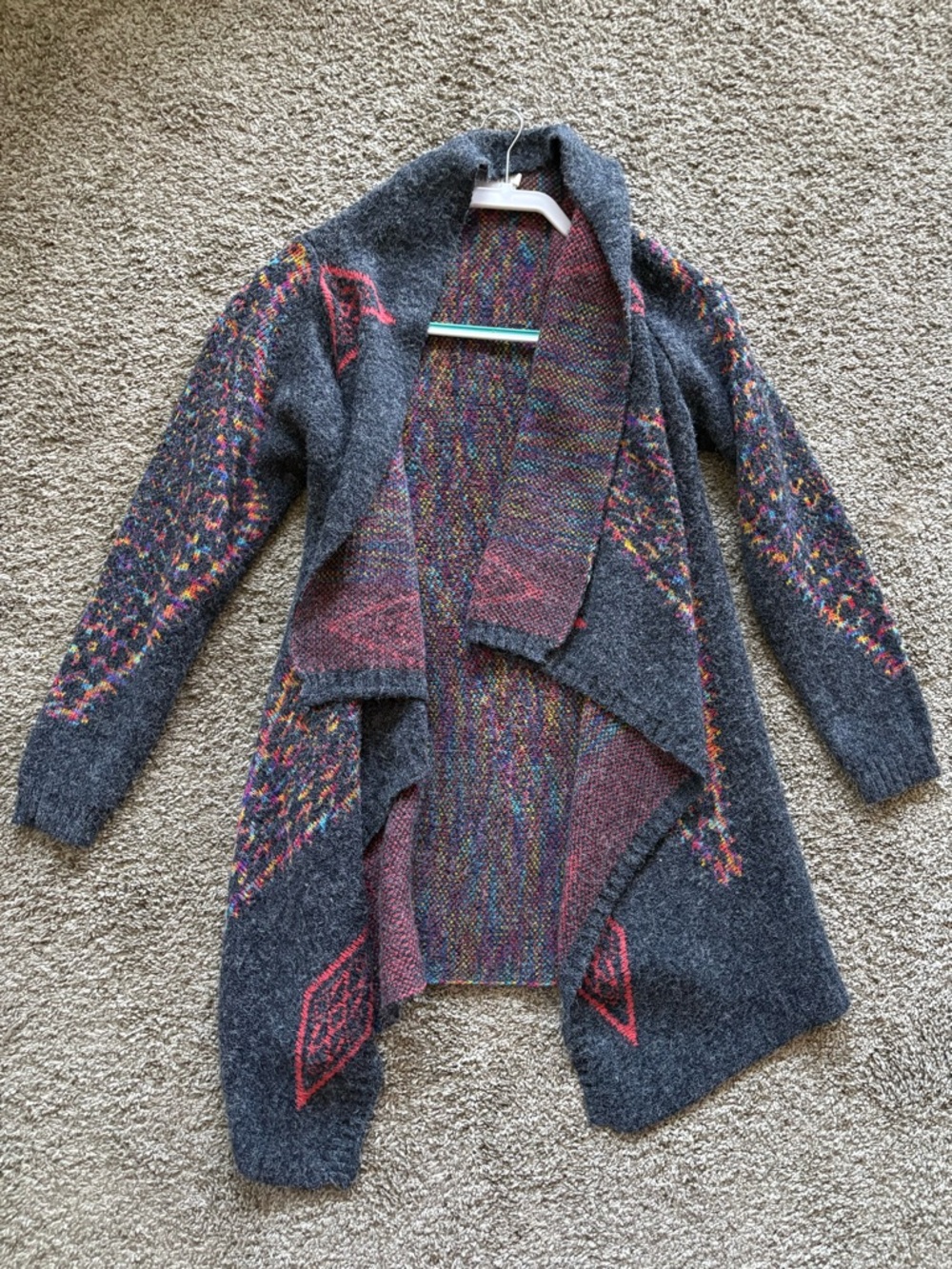 Dreamers Charcoal Open-Front Knit Cardigan with Multicolor Accents